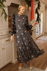 Soleil Dress in Navy Etched Bloom