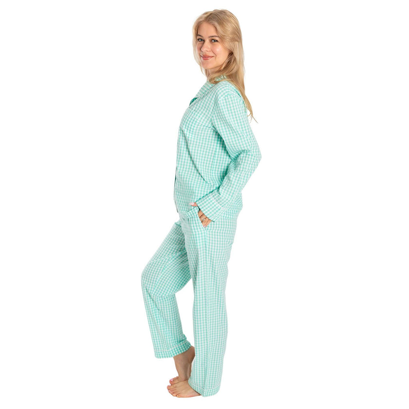 Women's Hepburn Gingham Mint Long PJ Set - Organic Cotton Poplin