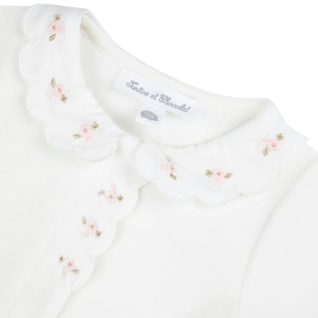 TARTINE ET CHOCOLAT Embroidered Footed Pajamas - Nacre