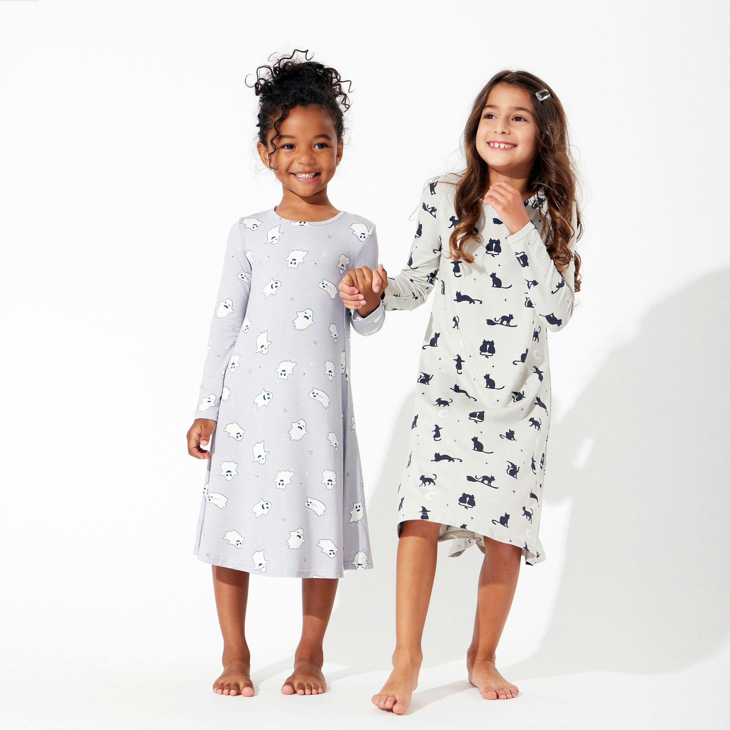 Black Cat Halloween Bamboo Girls' Long Sleeve Dress