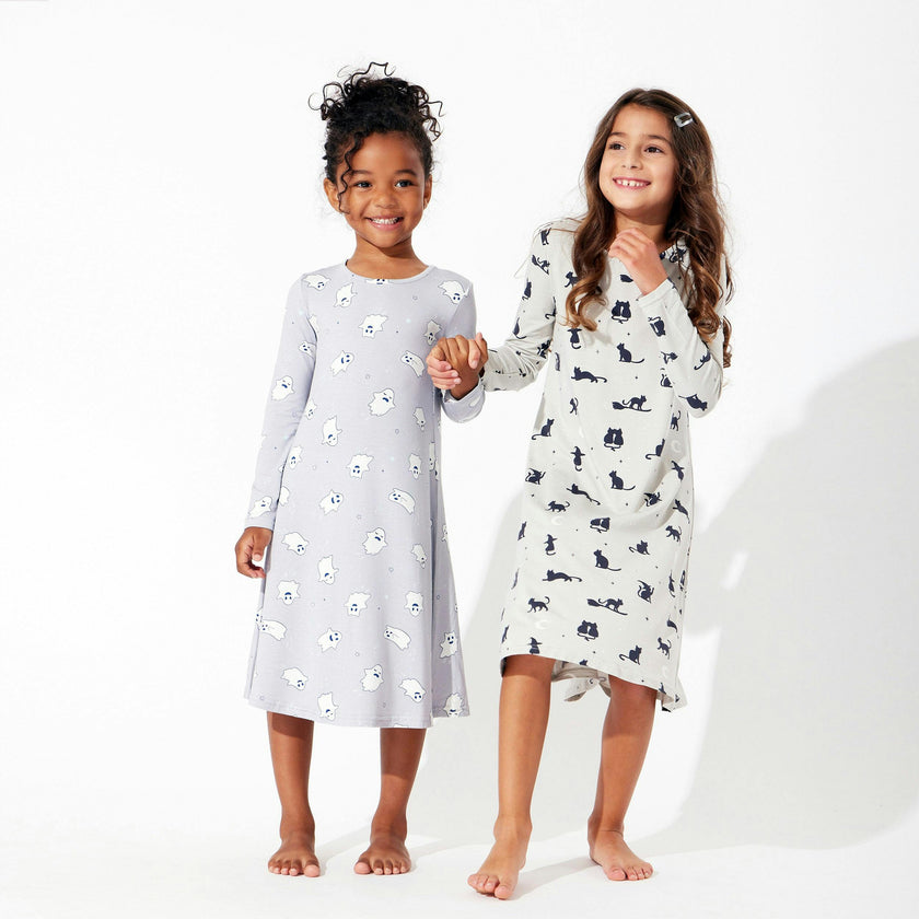 Black Cat Halloween Bamboo Girls' Long Sleeve Dress