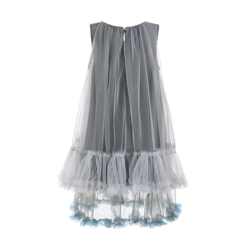 Gray Tulle Ruffle Dress