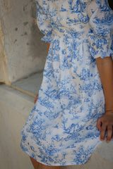 Aoki Blue Toile Dress | Short Sleeve