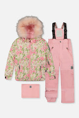 Two Piece Play Snowsuit Pink Minit Flower Print With Pink Pants