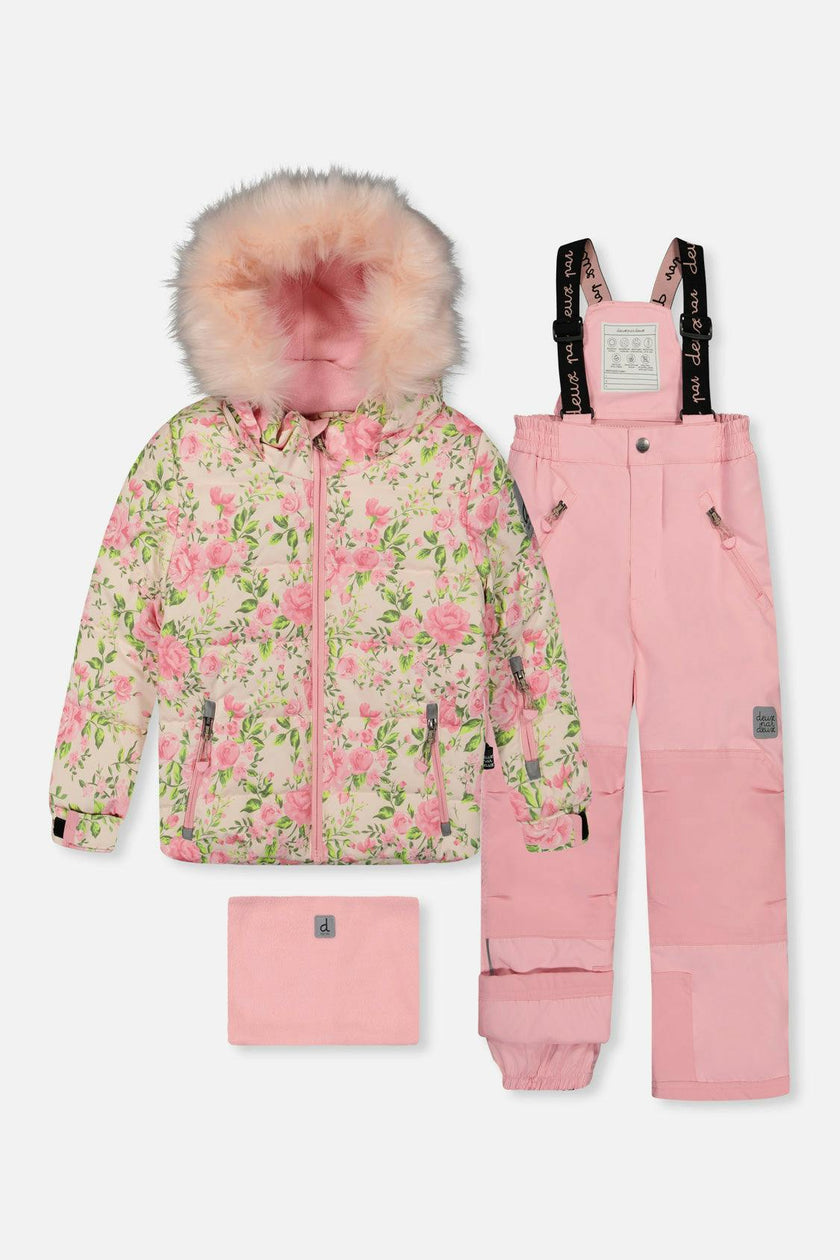 Two Piece Play Snowsuit Pink Minit Flower Print With Pink Pants