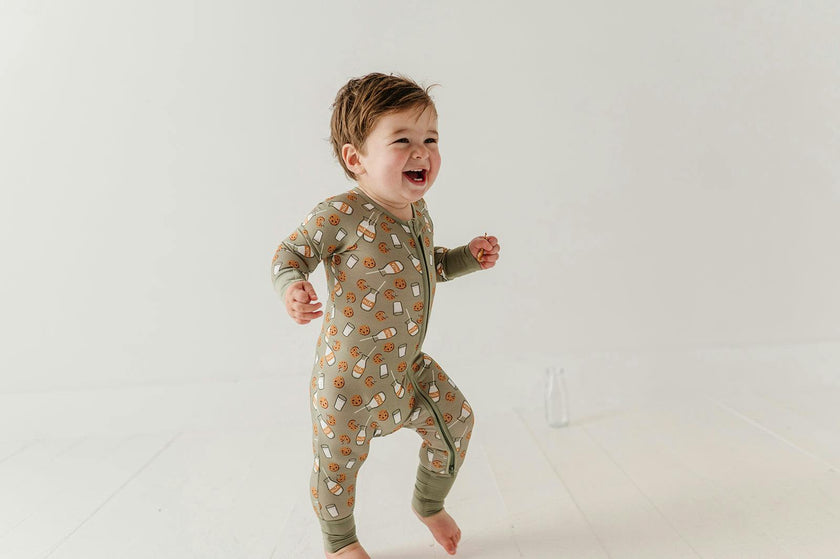 Long Sleeve Zip Romper in Cookies 'n Milk