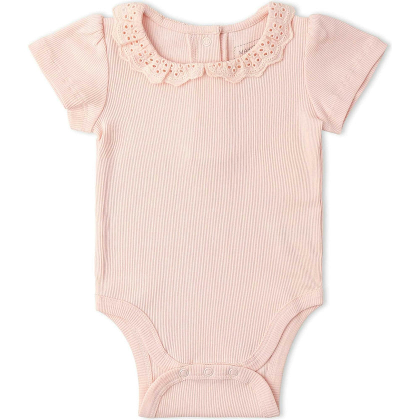 Organic Lace Collar Onesie & Tights Set - Blush