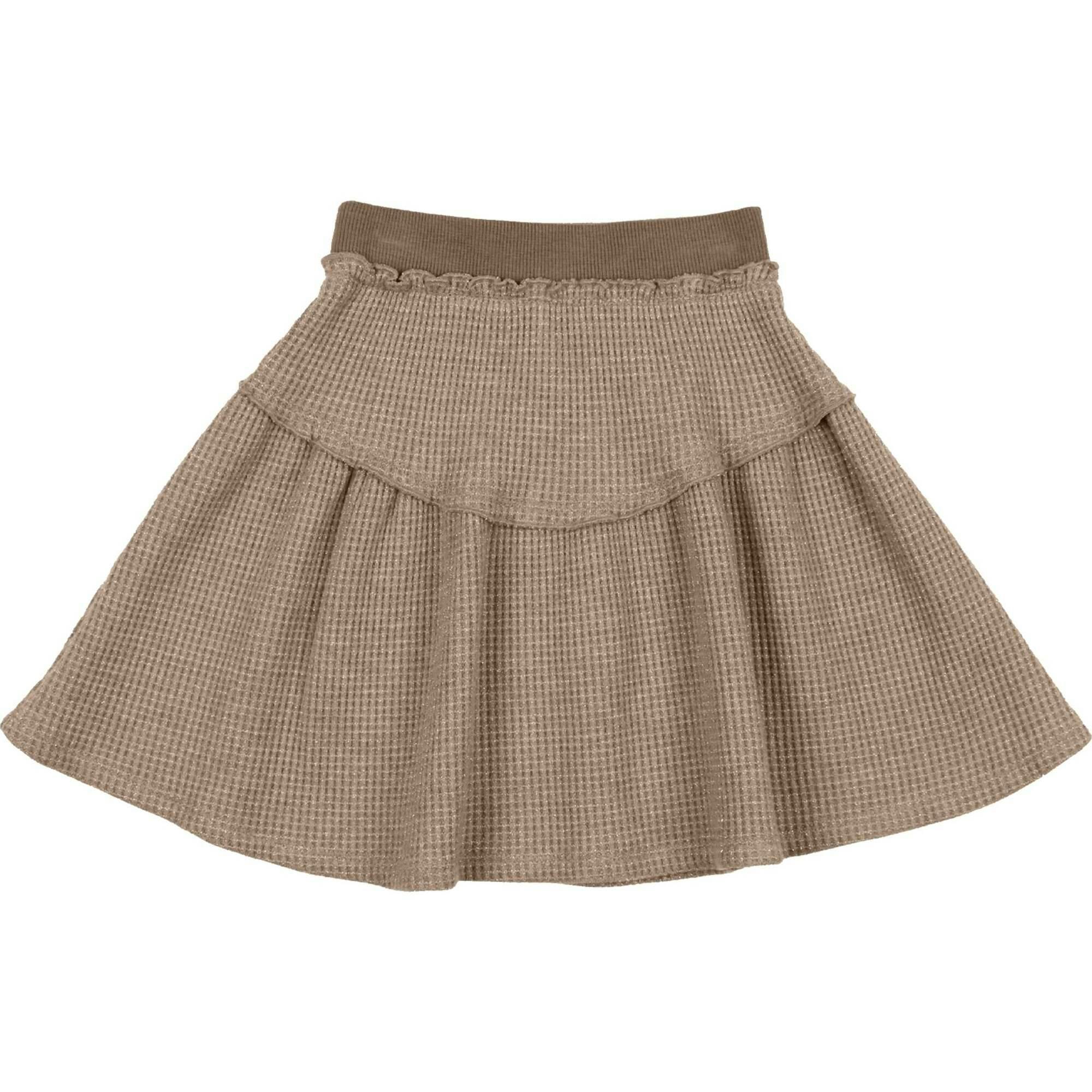Waffle Knit Tiered Yoke Ribbed Waist A-Line Short Skirt