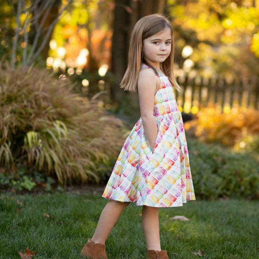 Cross Back Twirly Dress in Popsicles