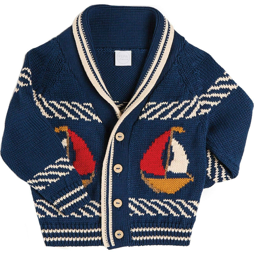 Boat Motif Knitted Cardigan in Navy (2- 10yrs)