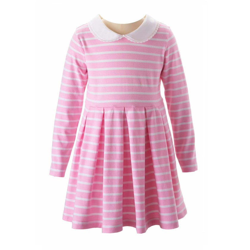 Long Sleeved Breton Striped Jersey Dress, Pink