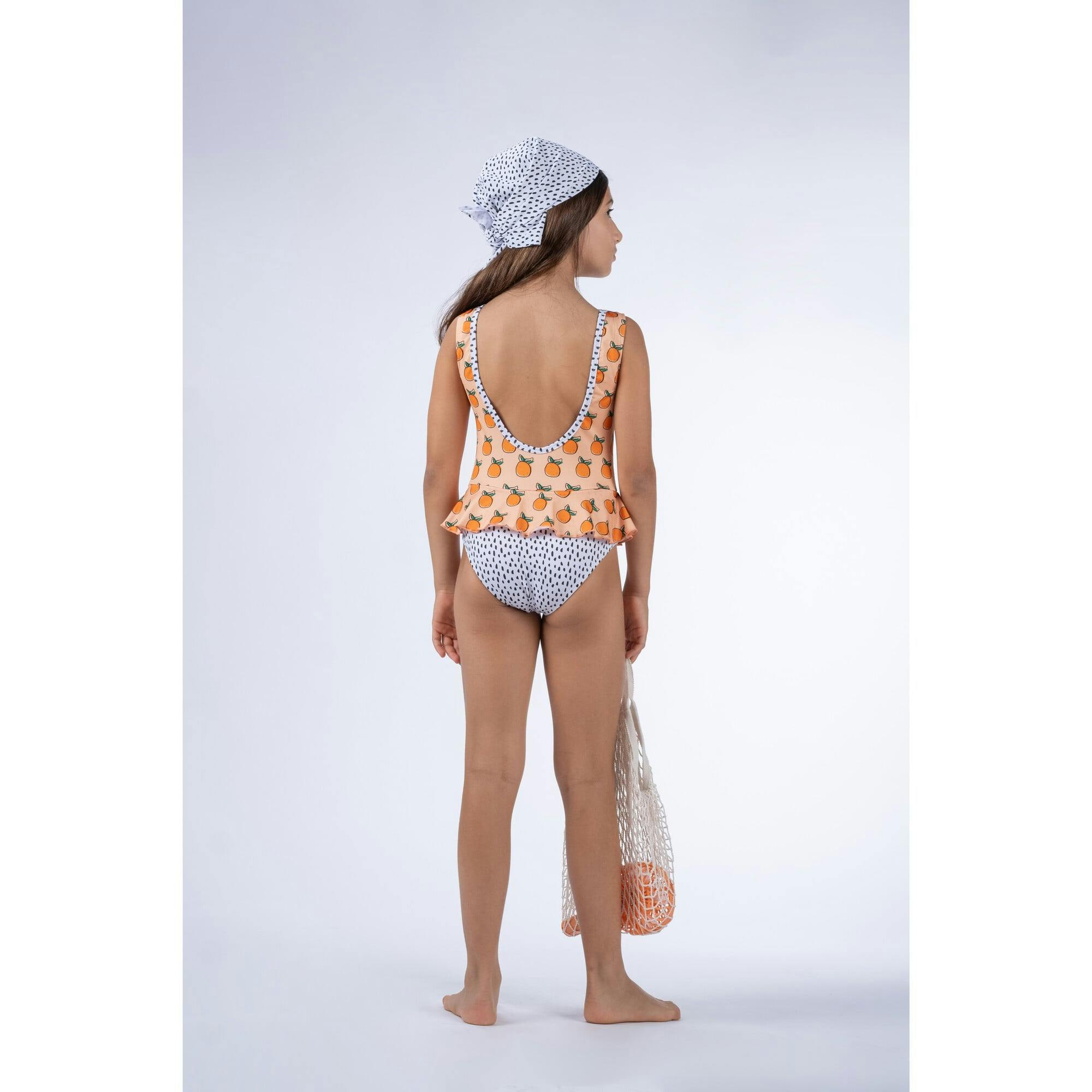 Oranges Print & Dots Swimsuit, Multi