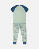 Organic Cotton Two-Piece Pyjama Set Green Crocodile Print