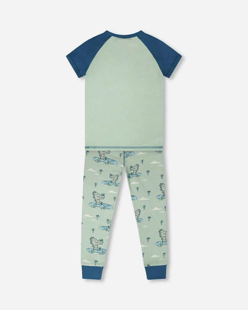 Organic Cotton Two-Piece Pyjama Set Green Crocodile Print
