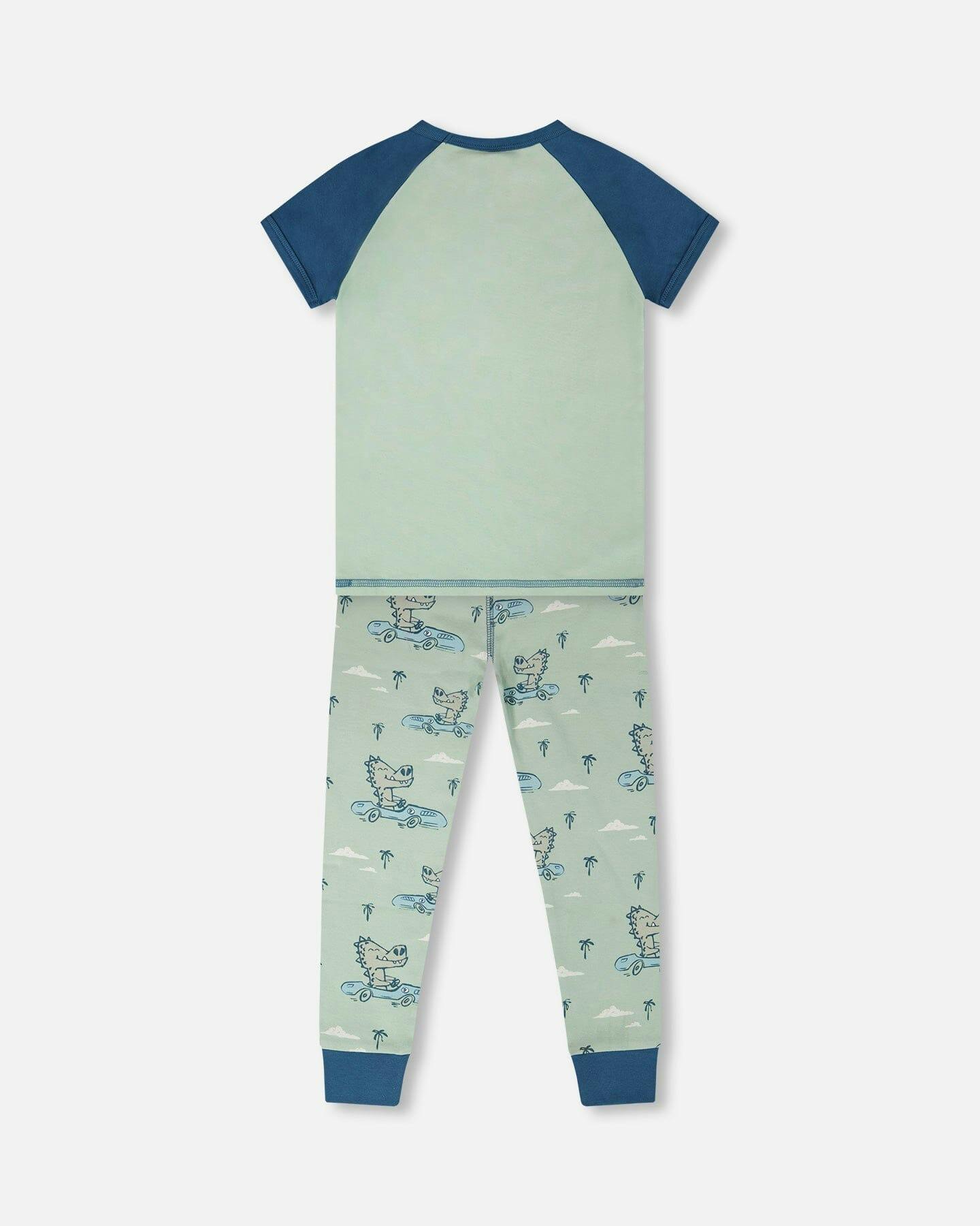 Organic Cotton Two-Piece Pyjama Set Green Crocodile Print