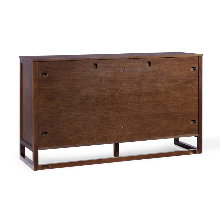 Hatteras Dresser with 6 Rattan Inset Drawers, Faux Leather Pulls & Deep Storage