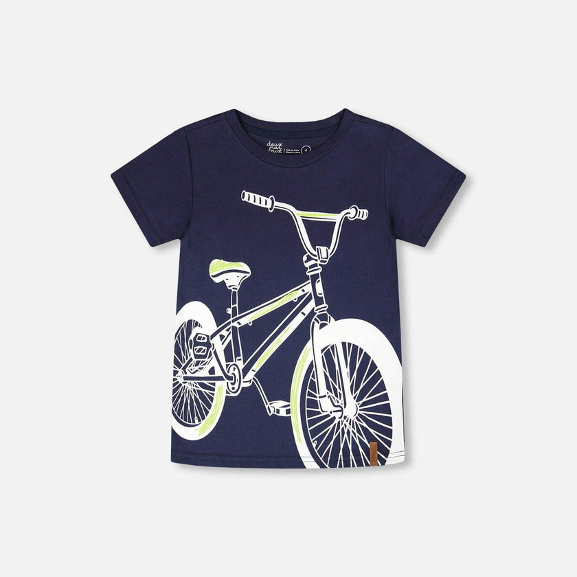 Organic Cotton Jersey T-Shirt With Bike Print Dark Blue
