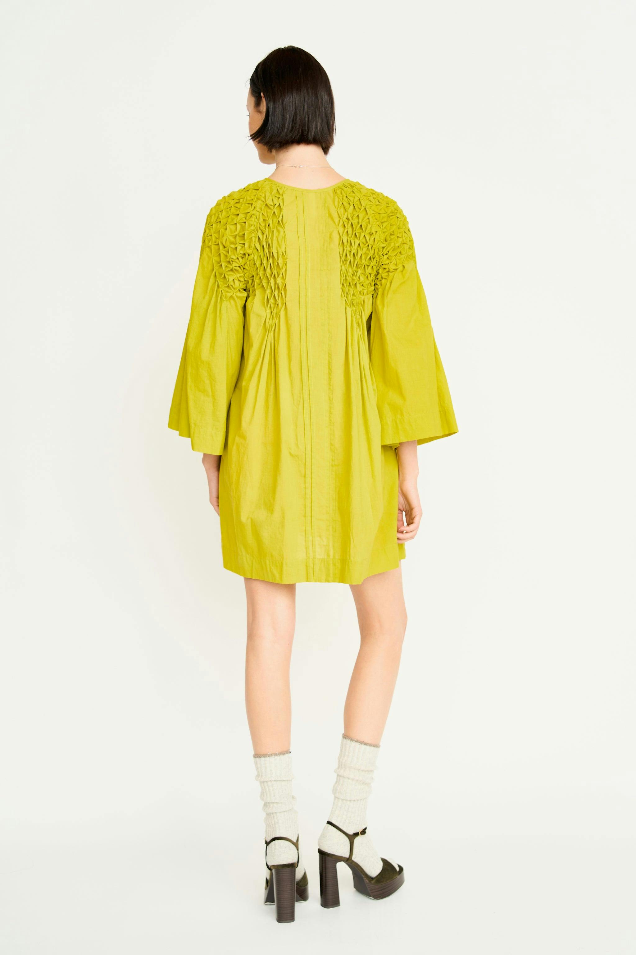 Ynez Smocked Dress in Lemongrass