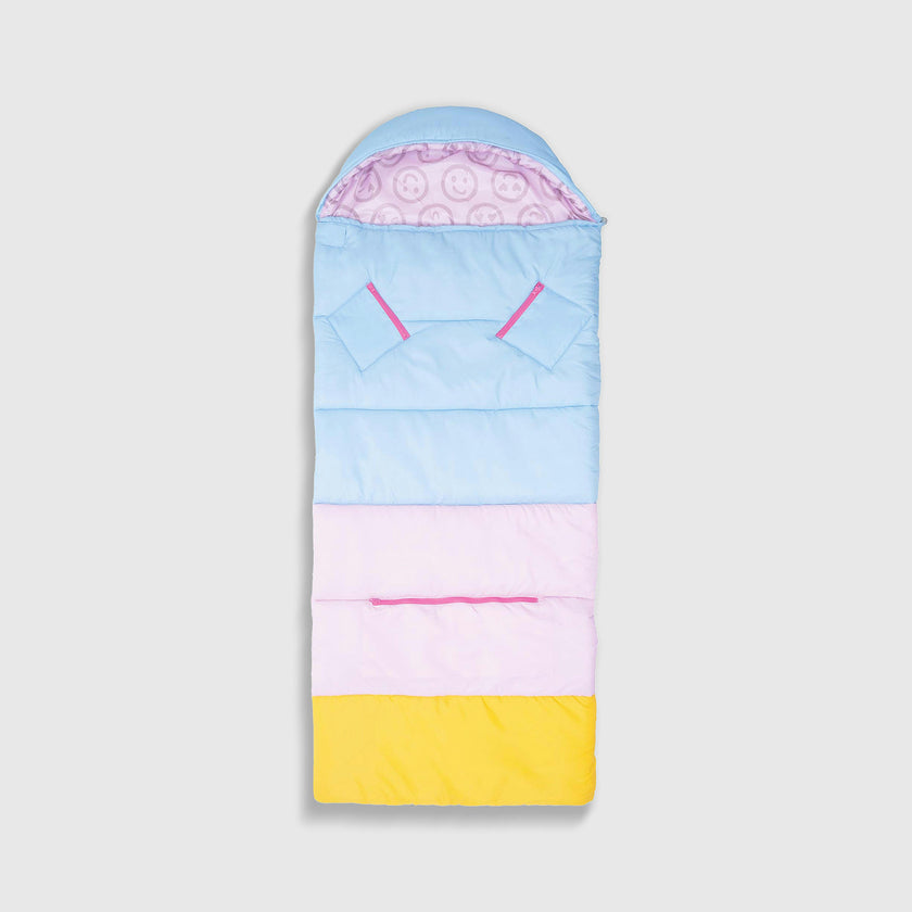 Sleep-N-Pack™ – Big Kid Size | Color Block Camp Collection: Pink Smile Face