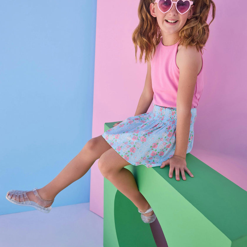 Shirred Circle Skirt Skirt - Meadow Marguerite Floral