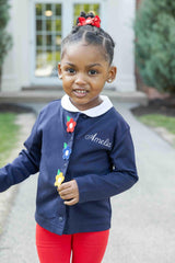 Navy Knit Cardigan With Flowers