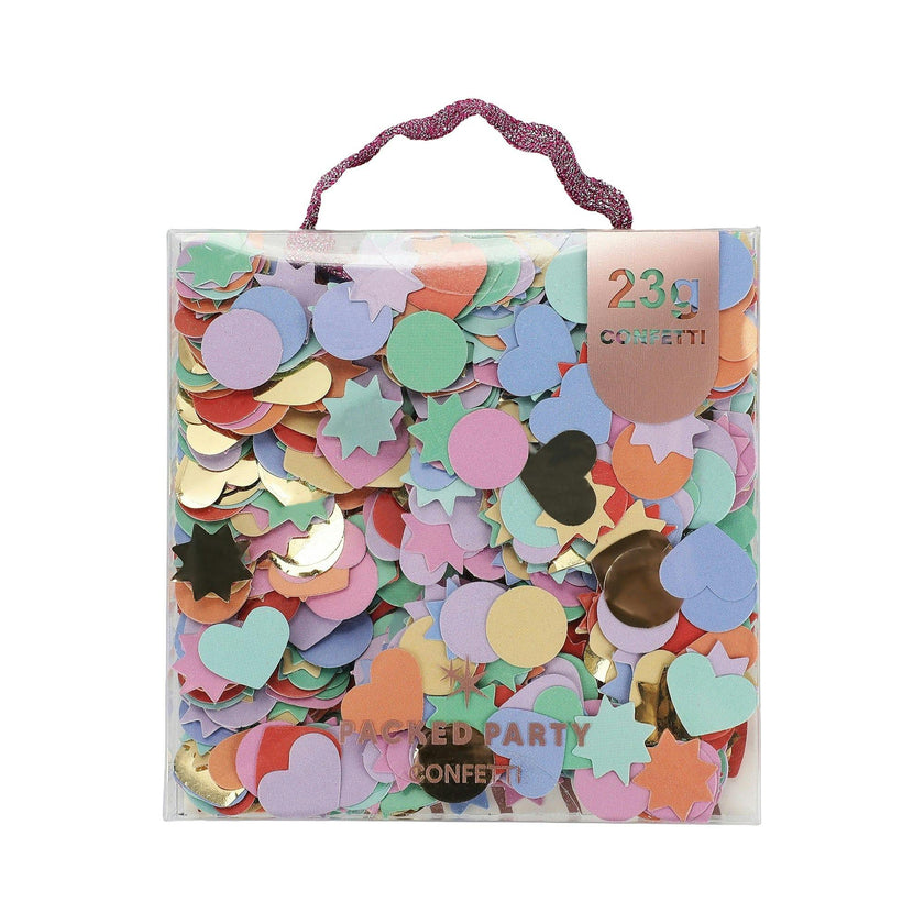 Packed Party Rainbow Multicolor Party Confetti Mix - Thick Paper Confetti Dots Hearts Stars and More for Tabletops, Gift Bags, and Photo Ops