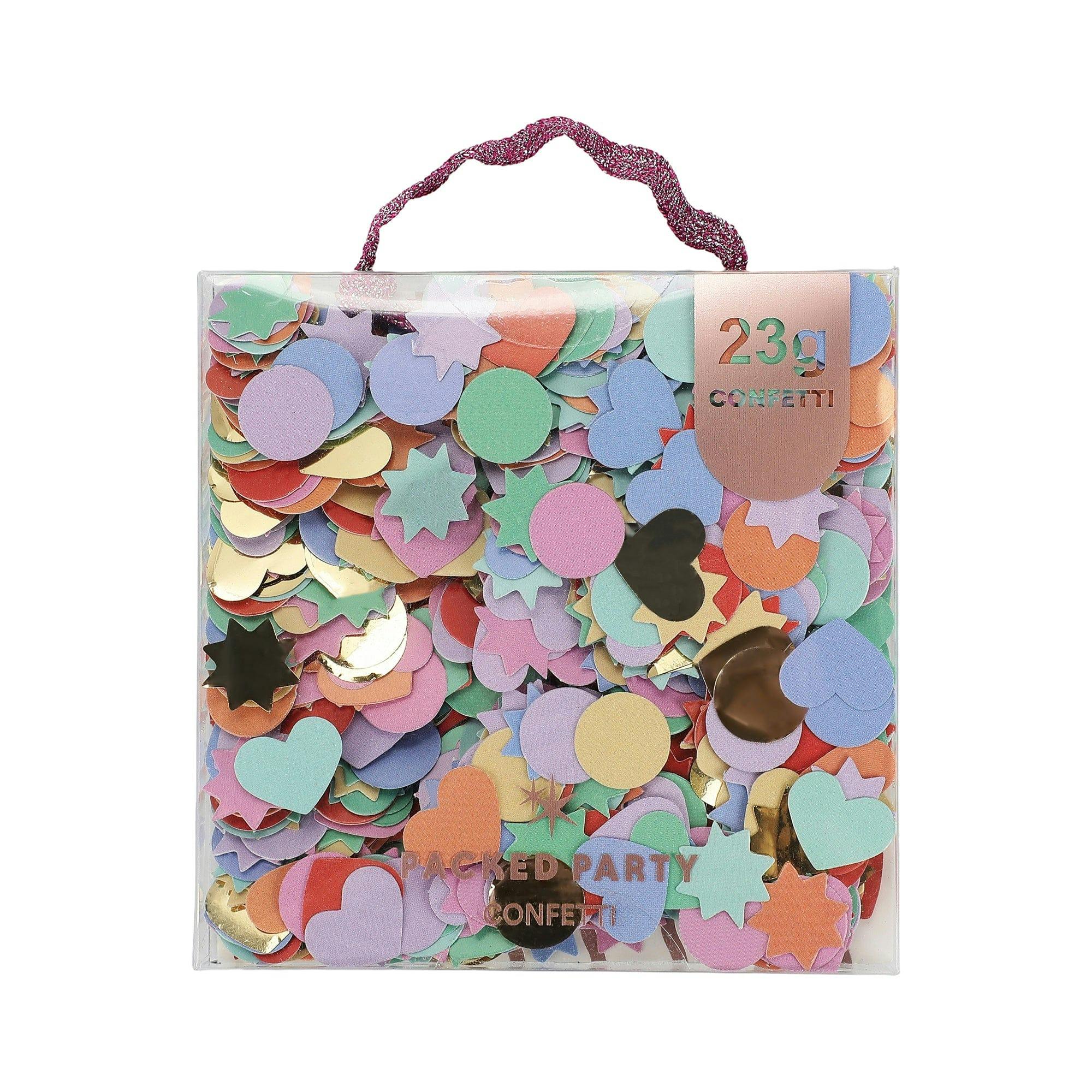 Packed Party Rainbow Multicolor Party Confetti Mix - Thick Paper Confetti Dots Hearts Stars and More for Tabletops, Gift Bags, and Photo Ops