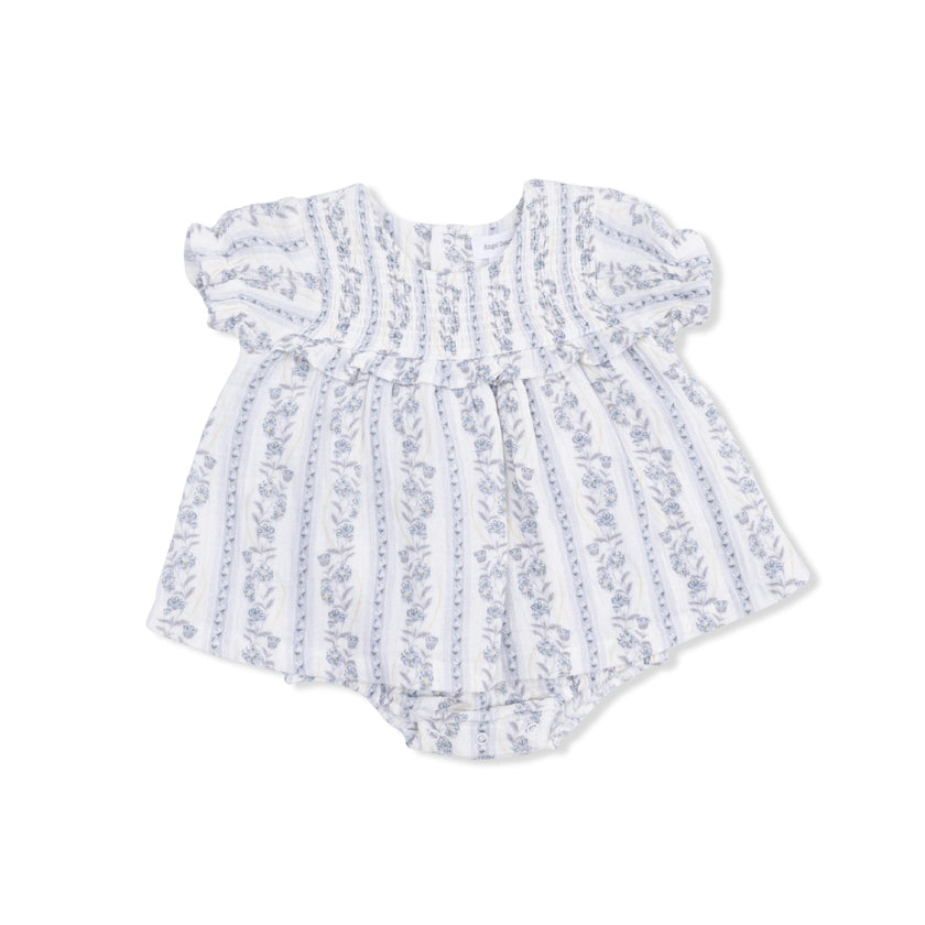 Kimberly Floral Stripe - Smocked Ruffle Bubble with Skirt