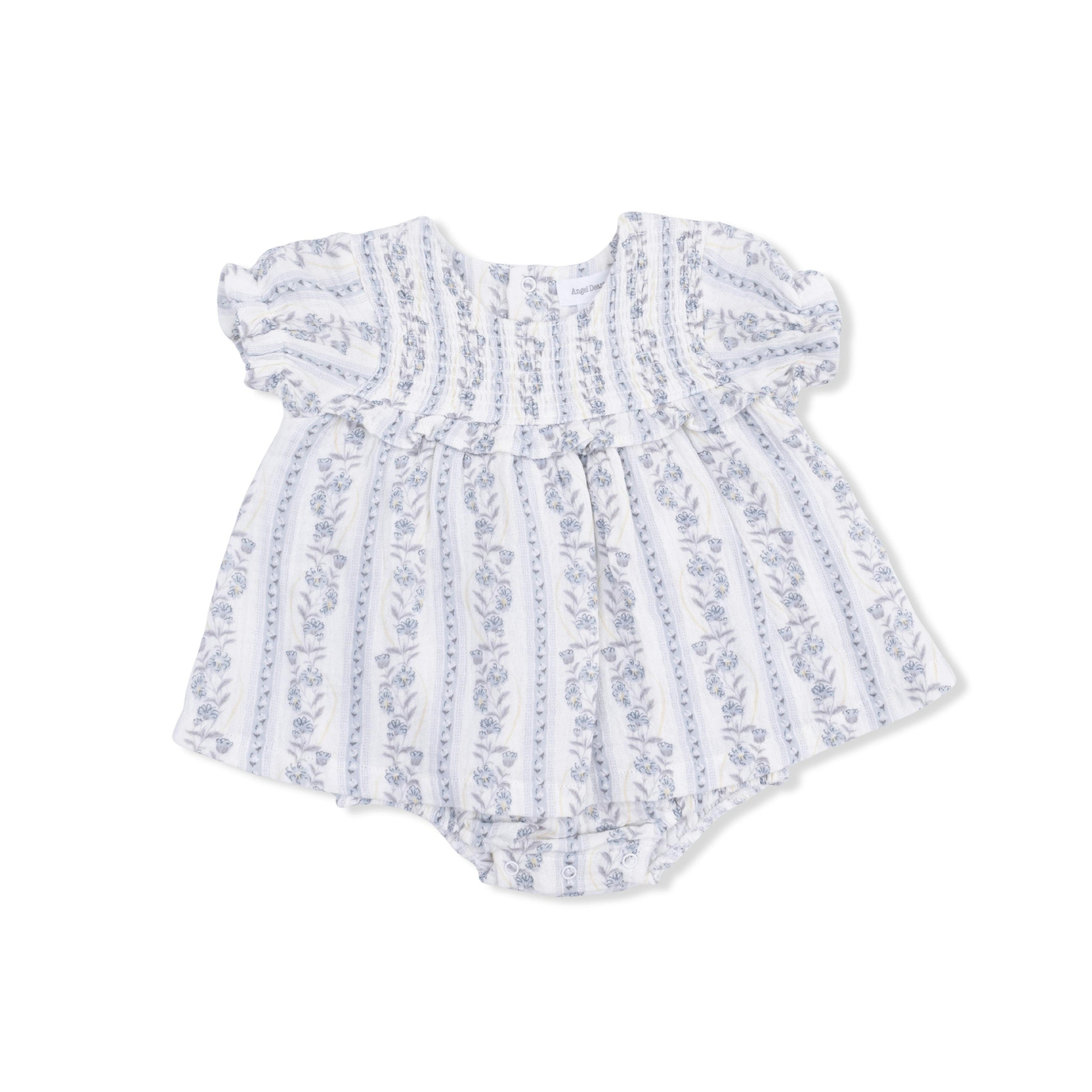 Kimberly Floral Stripe - Smocked Ruffle Bubble with Skirt