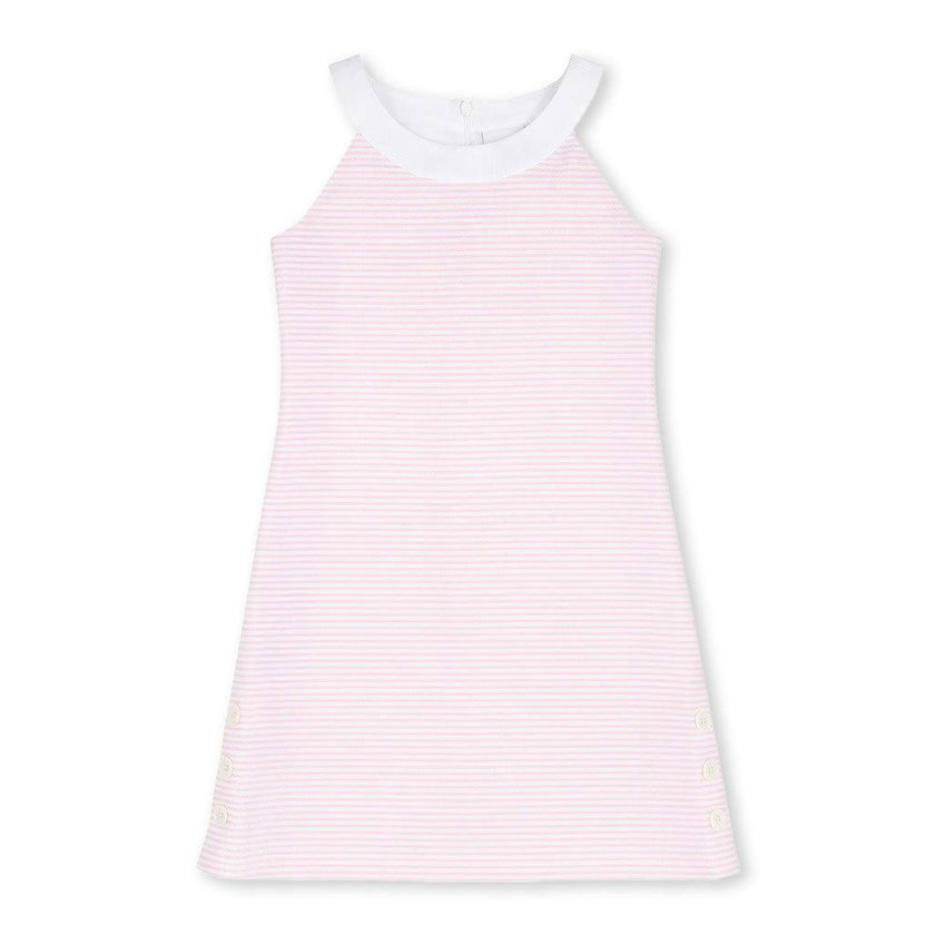 Stripe Pique Dress With Side Buttons