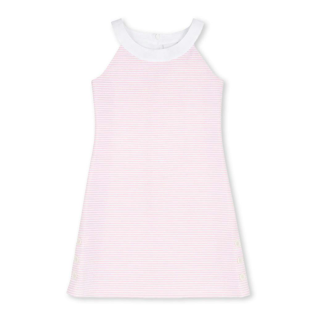 Stripe Pique Dress With Side Buttons