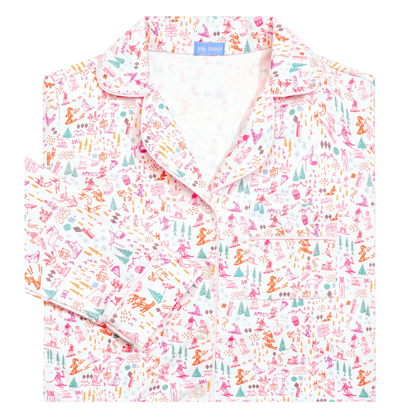 Pink Ski Women's Button Front Long Pajama Set