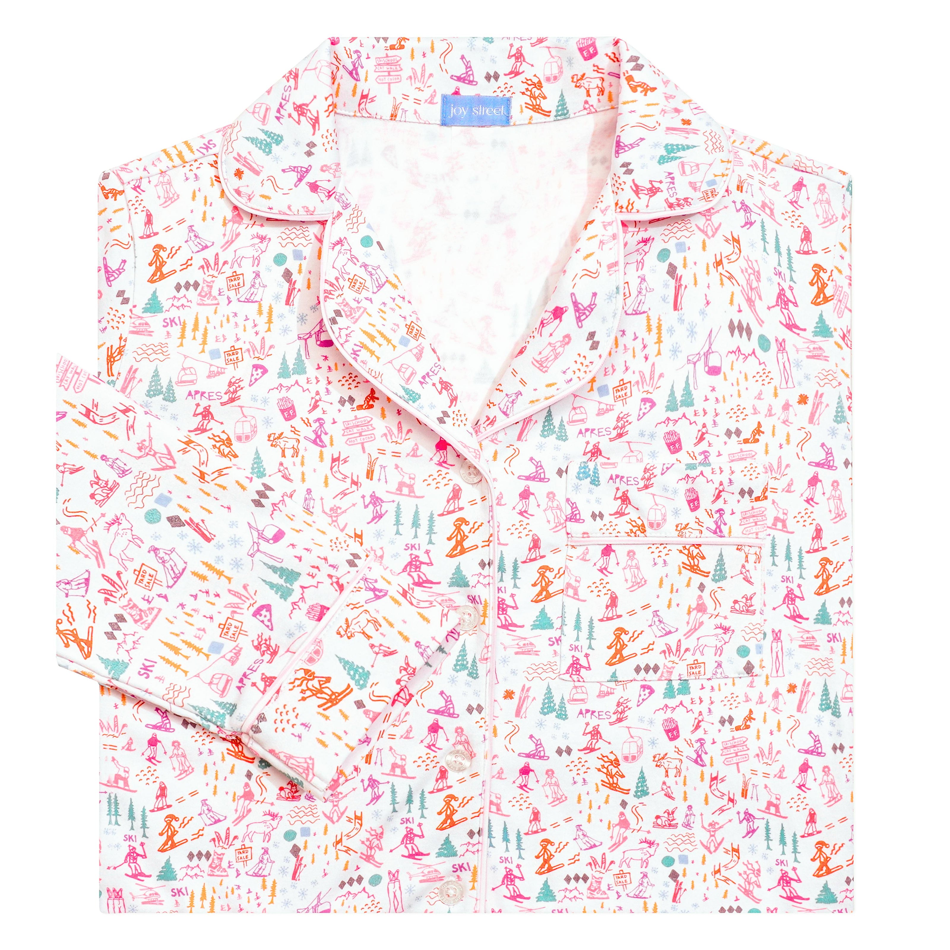 Pink Ski Women's Button Front Long Pajama Set