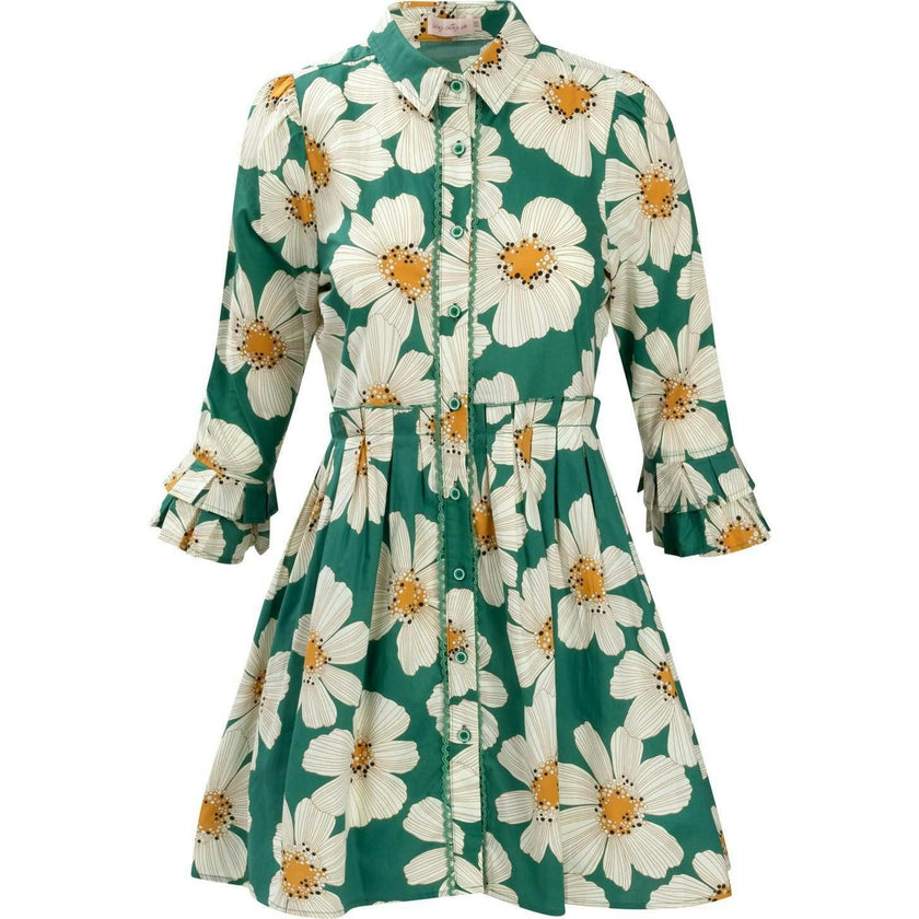 Bowie Dress in Green with White Floral