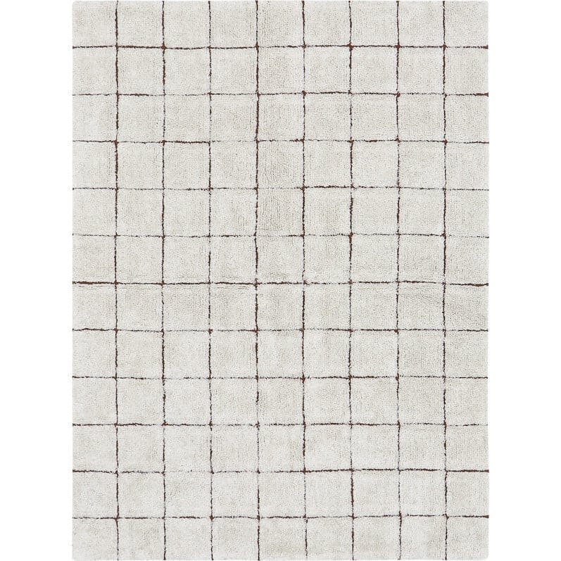 Washable Contrast Base Bordered Plush Tile Rug, Mosaic