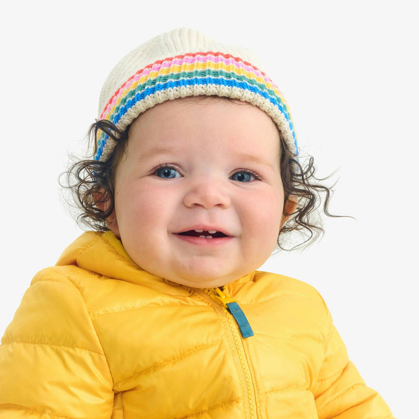 Baby cotton beanie in rainbow stripe