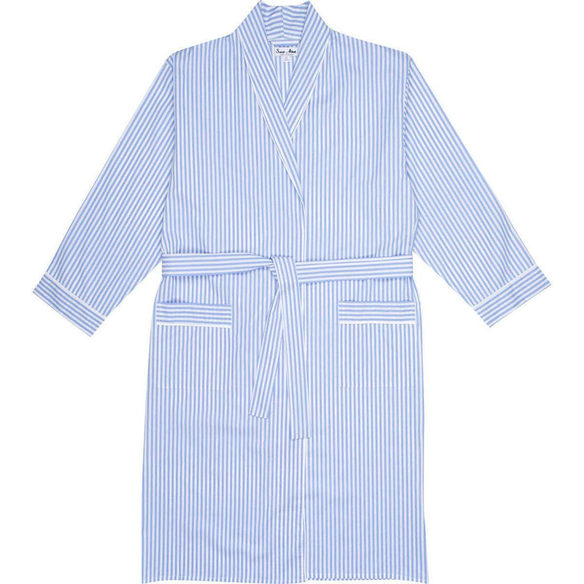 Men's Braddock Classic Robe - Blue Stripe Organic Cotton Poplin
