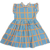 Houndstooth in Orange - Blue Ruffle Dress