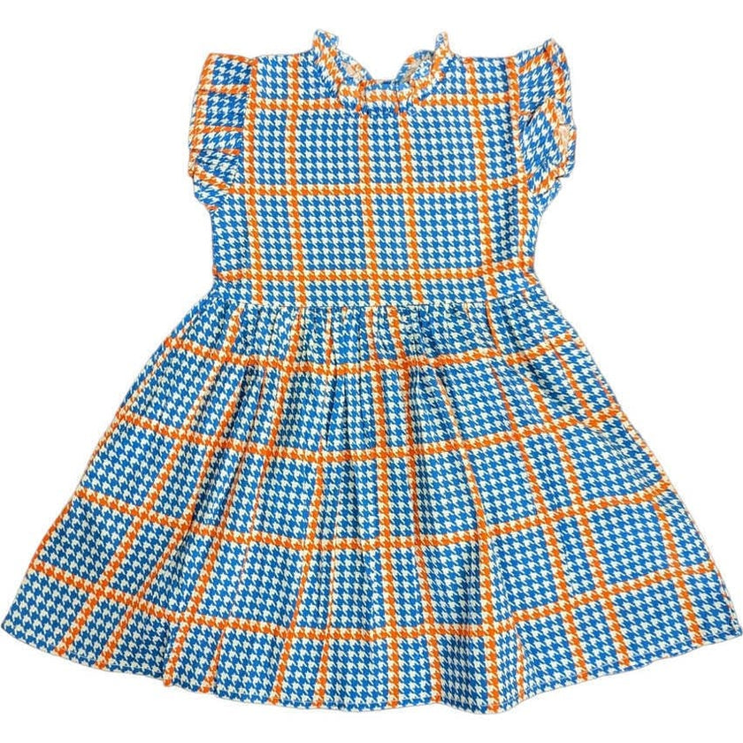 Houndstooth in Orange - Blue Ruffle Dress