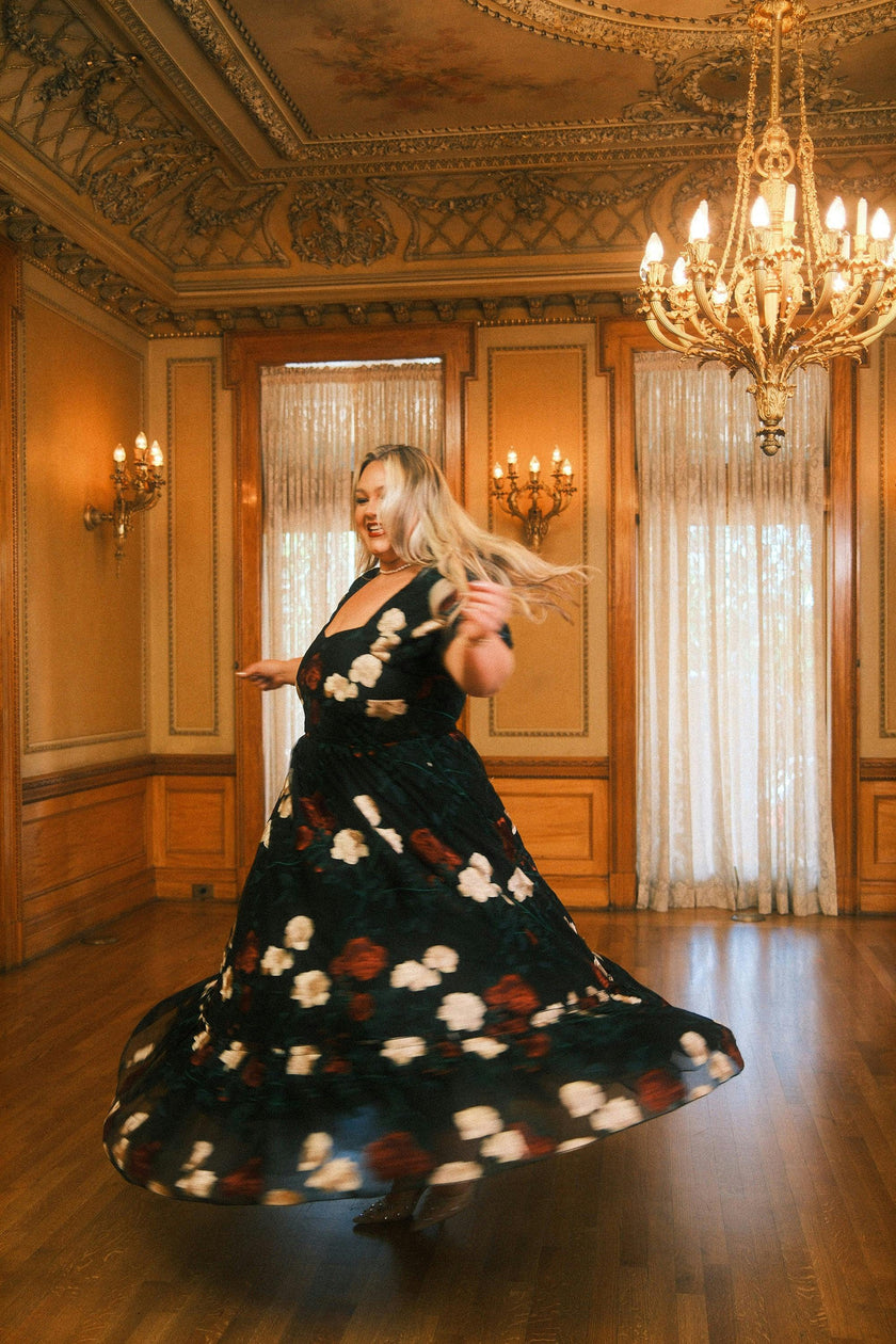 Amora Dress in Obsidian Rose Embroidery