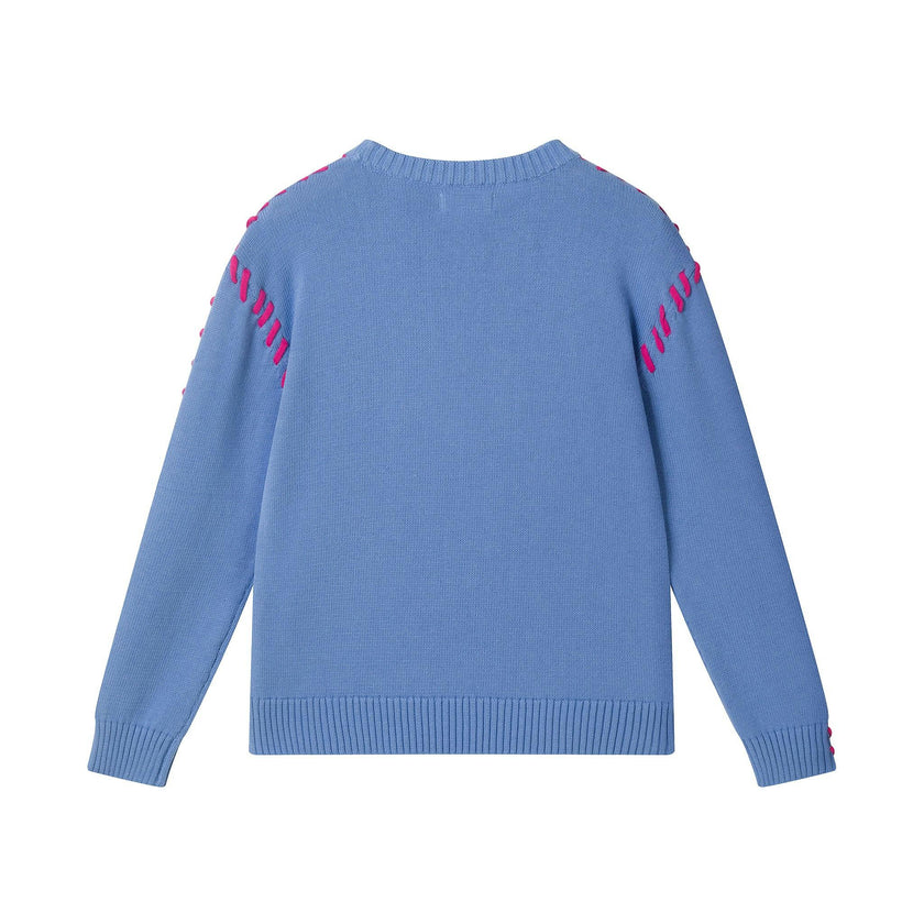 Tween (7-18) Girls Sweater | Pink Blanket Stitch