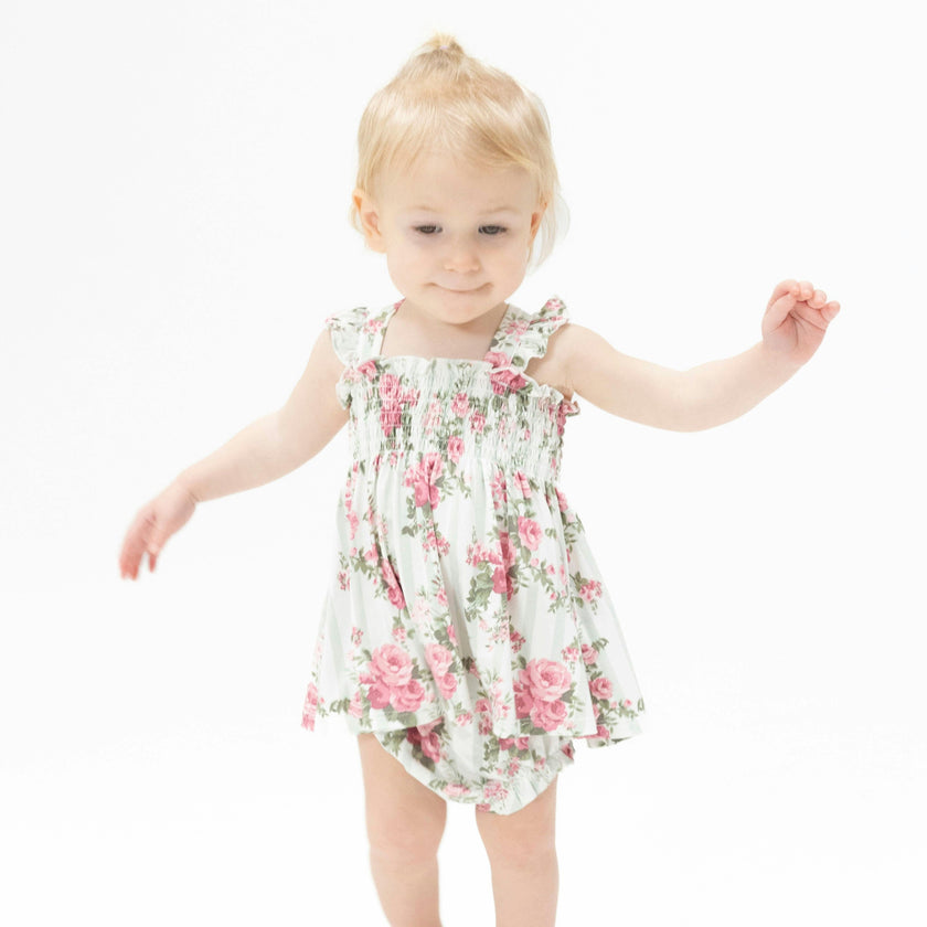 Cabbage Rose Stripe - Smocked Top with Bloomer