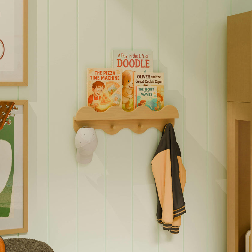 Lido Wave Bookshelf with Hooks in Honey