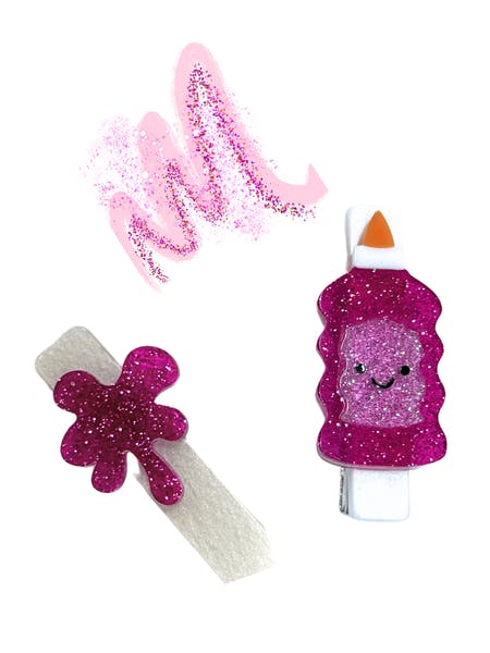 Glue Bottle Pink Glitter Bow Hair Clips