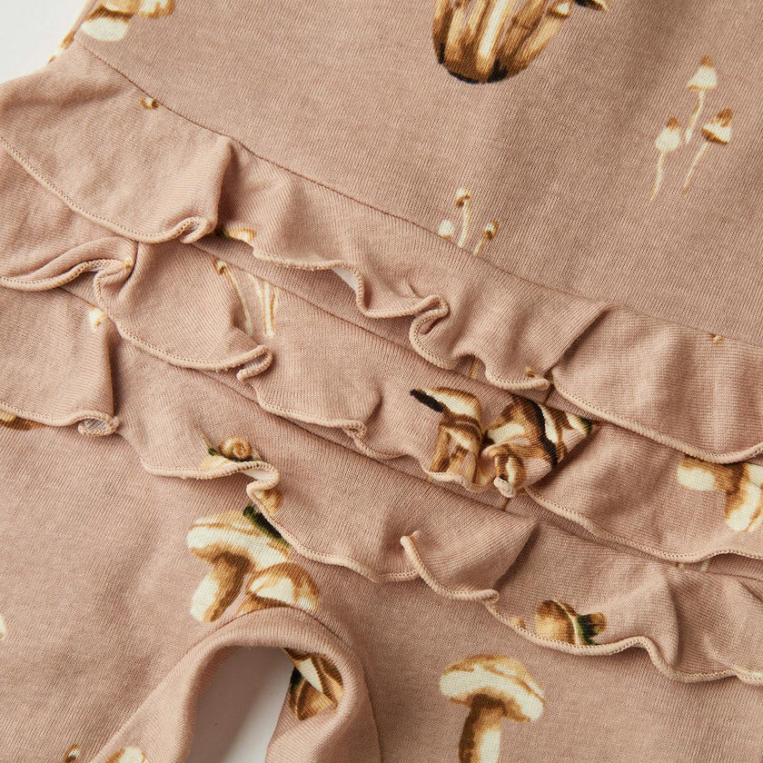 Mushroom Organic Cotton Ruffle Footed Romper