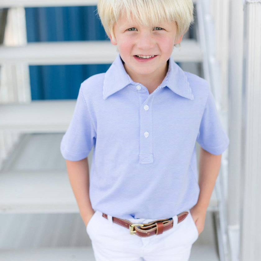 Griffin Boys' Pima Cotton Polo Golf Shirt Blue Stripes