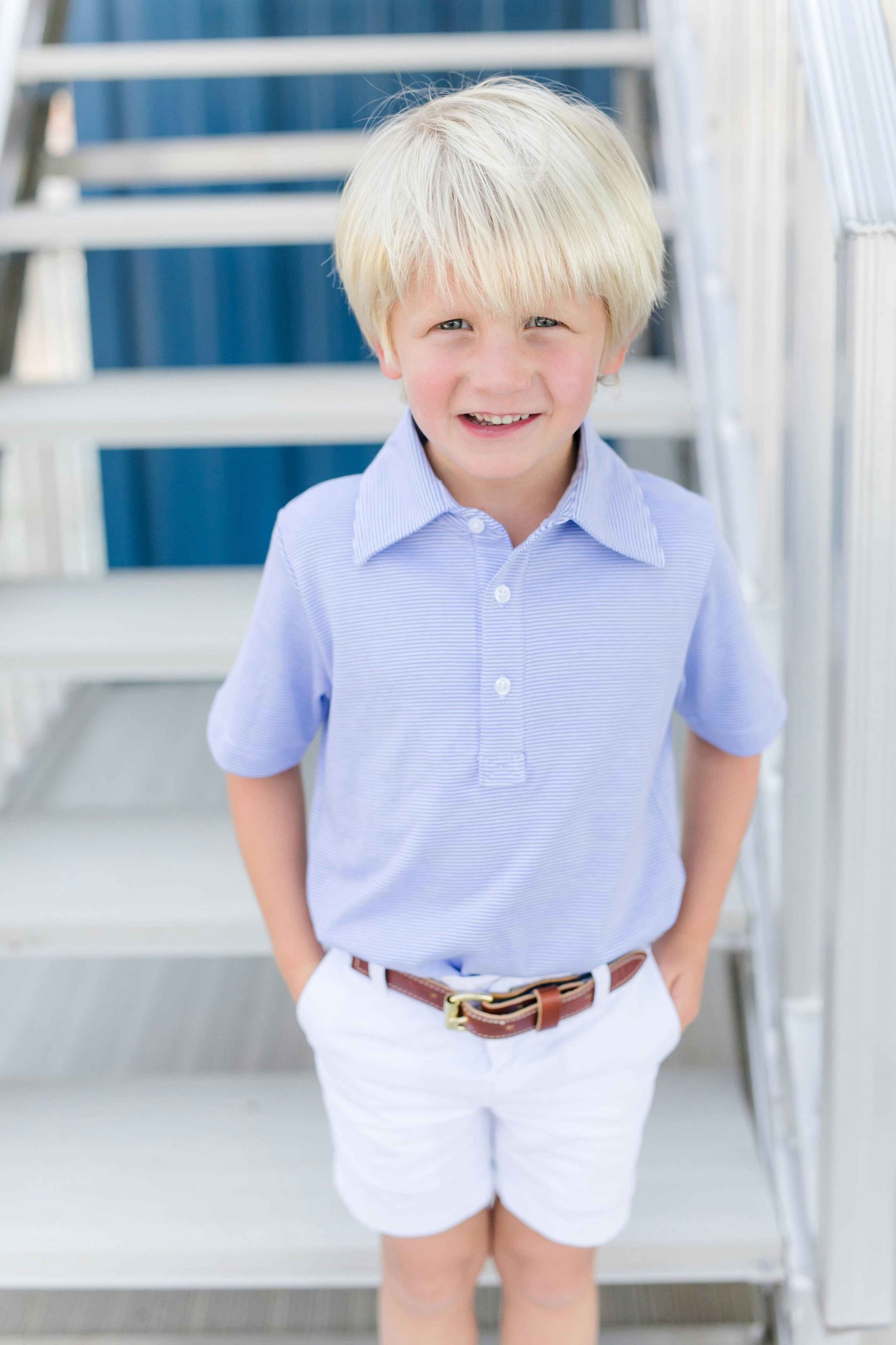 Griffin Boys' Pima Cotton Polo Golf Shirt Blue Stripes
