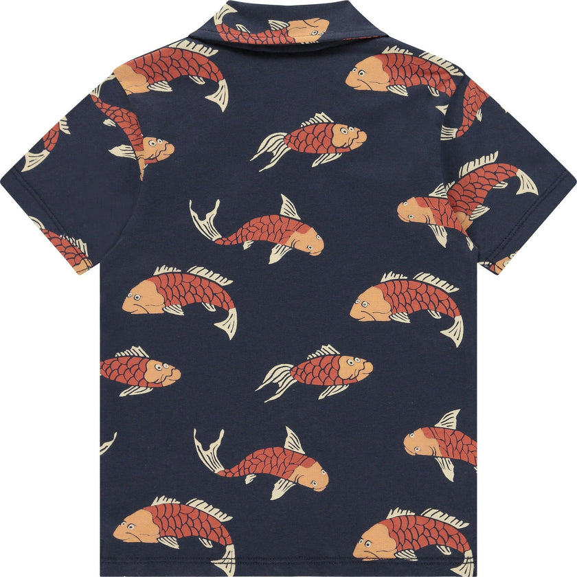 All Over Koi Printed Short Sleeve Button Up Shirt