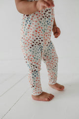 Baby Girl Short Sleeve Pant Romper in Rainbow Hearts