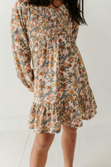 Girls Mitered Smocked Front Babydoll Dress in Mason Small Floral